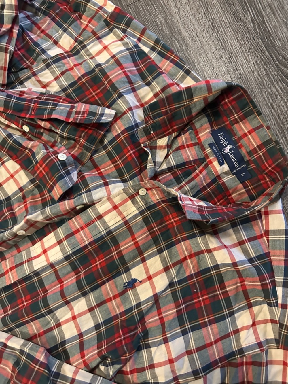 Ralph Lauren Red Green White Plaid Cotton Long Sleeve Button-Up Shirt men’s 2XL